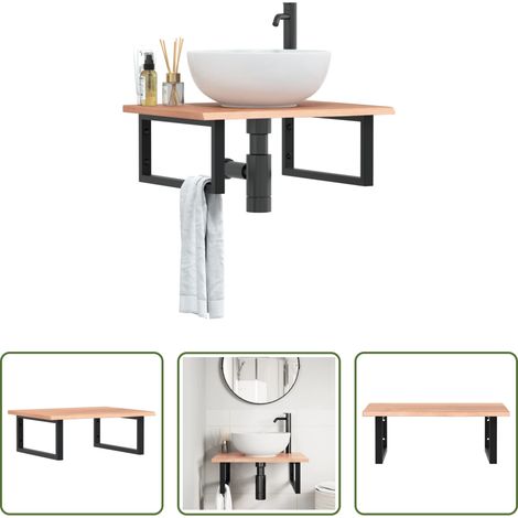 Étagère de lavabo - Étagère de vasque murale acier et bois de chêne massif (1/5)