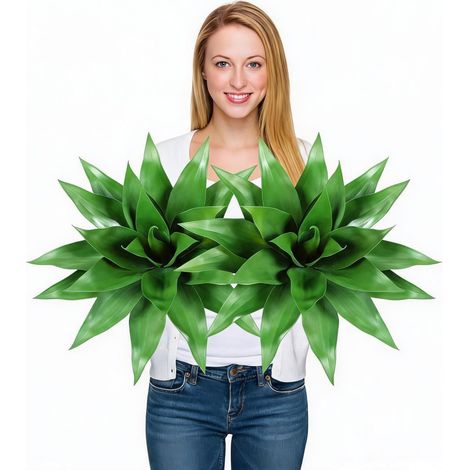 Lot de 2 agaves artificiels réalistes – Décoration intérieure extensionérieure – Plante décorative maison salon jardin – 29 feuilles, vert (1/5)