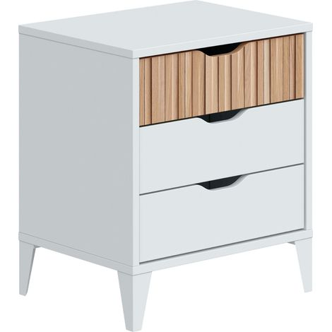 Comodino Stile Nordico Con 3 Cassetti Mobiletto Per Camera Da Letto Moderna Con Gambe Rialzate Mobile Design Scandinavo Zona Notte Salvaspazio 50 x 44 x 33 Cm Colore Bianco E Rovere