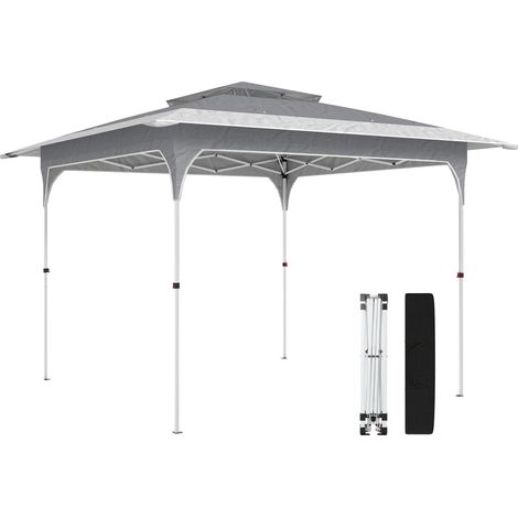 Tonnelle pliante 3,5 x 3,5 m avec double toit et sac de transport, en métal et tissu Oxpourd, gris foncé