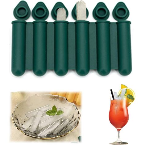Lntyq Mini moules à glaçons en silicone avec couvercles, étroits et longs, faciles à pousser et à démouler, pour 6 bouteilles d'eau, adaptés pour remplir des boissons en bouteille (vert)