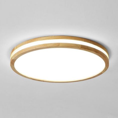 Plafonnier LED Moderne en Bois, Rond, Diamètre 40 cm, Blanc Froid 6000K, Économie d'énergie (1/5)