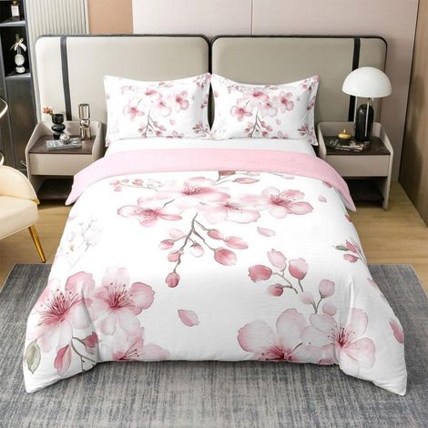 Bettwäsche-Set 135x200cm mit Kissenbezug 80x80cm, 100% Baumwolle, Sakura Kirschblüte Design