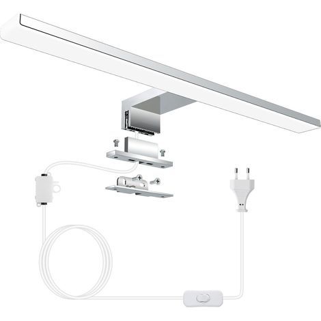 x 40 cm LED-Spiegelleuchte mit Stecker, 3-in-1-Montagesystem, Edelstahl, IP44, Badezimmer (1/5)