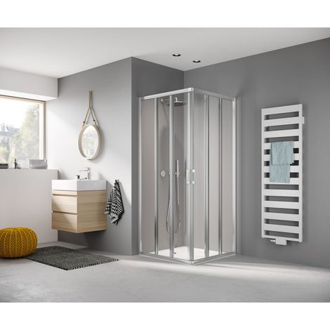 Kermi LIGA demi-pièce d’angle à droite E3R 900 x 2000mm argent satiné verre trempé transparent Clean (1/5)