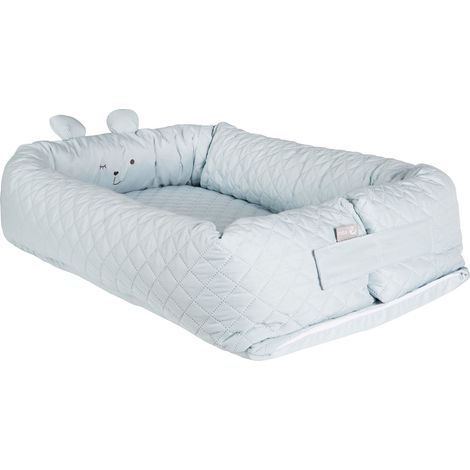 roba Riduttore per Lettino roba Style, con Faccia Orsetto, Lettino da Viaggio, per Fasciatoio, da 0 a 6 Mesi, Paracolpi, Jersey di Cotone, Regalo Nascita, Compleanno, Natale, Azzurro (1/5)