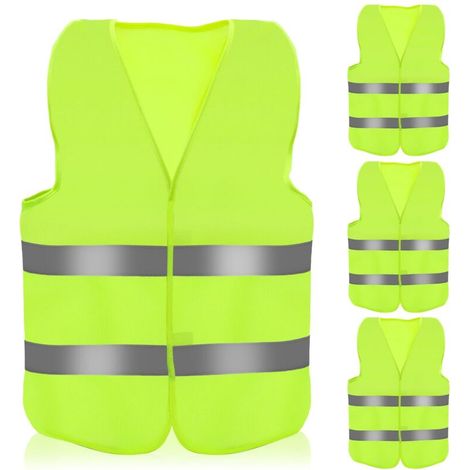 Gilet Jaune Voiture, Gilet Fluorescent de Sécurité, Adapté aux Secours Routiers de Nuit, équipé de Bandes Réfléchissantes de Haute Qualité, 4 Pièces (1/5)