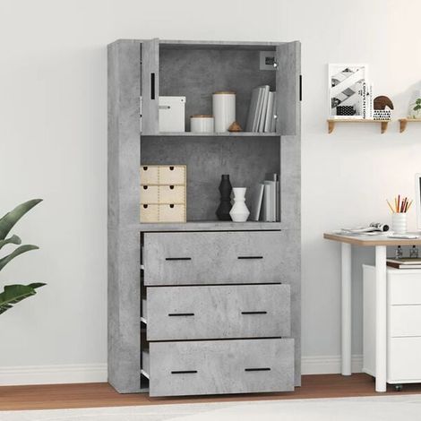 Meuble Haut de Cuisine en Bois d'Ingénierie avec Finition Béton Gris, Rangement Vertical Moderne (1/5)