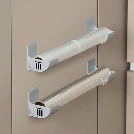 8er-Set Aufbewahrungsregale ohne Bohren für Frischhaltefolie und Müllbeutel, geeignet für Schrank oder Kühlschrank – grau