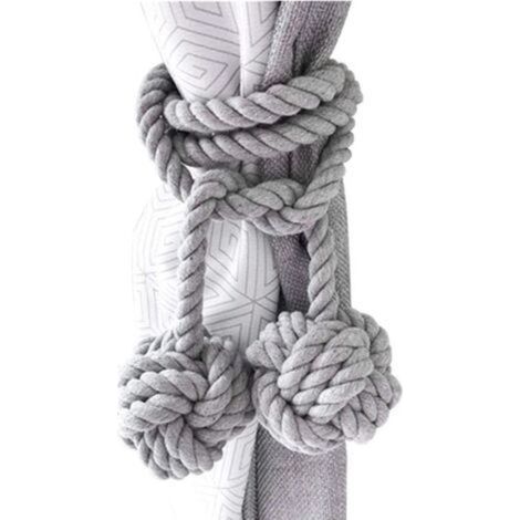 [JAMAIS UTILISÉ] 1 attache de rideau avec 2 boules de coton, corde de rideau en fil de coton écologique, style naturel et simple, décoration de salon ou de chambre (gris) (1/4)