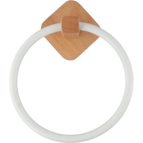 Porte-serviettes mural en bois et aluminium, barre 20 cm (Hêtre blanc) (1/5)