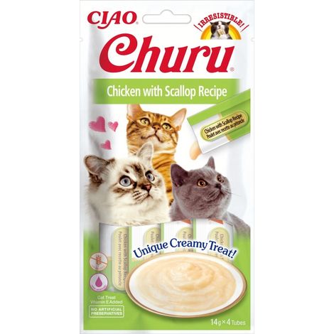 INABA CHURU STICKS - FRIANDISES POUR CHATS À NOURRIR À LA MAIN - DÉLICIEUX, SAVOUREUX SNACKS POUR CHATS - POULET & COQUILLES SAI