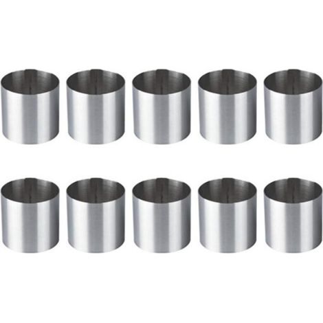 Emporte-pièce rond en acier inoxydable (10 pièces) pour mousse, biscuits et gâteaux, idéal pour la pâtisserie et le fondant, etc. (1/4)