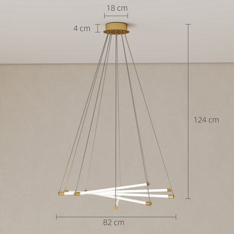 Plafonnier LED, 50 W, 5 tubes lumineux orientables, idéal pour salon, salle à manger, cuisine, or et blanc (1/5)