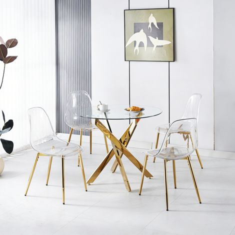 Conjunto de mesa y sillas de comedor de 5 piezas, 1 mesa + 4 sillas, dorado HAVRYA (1/5)