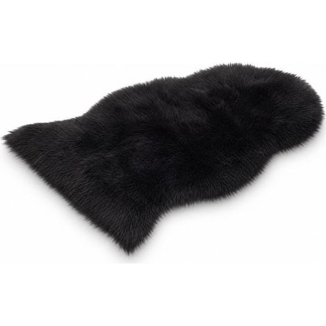 Tapis en fausse fourrure de mouton 40 x 60 cm, doux, moelleux et antidérapant, tapis de sol pour chambre et salon, noir (1/5)