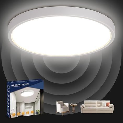 Lampe Detecteur de Mouvement, 24W 2400LM Plafonnier LED Capteur de Lumière - Temps de Detection Reglable: 30s/120s/180s, IP54 Luminaire Salle de Bain pour Couloir Escalier Balcon Cuisine 30cm (1/5)
