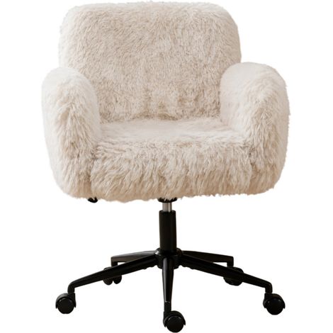 Chaise de bureau en tissu laineux crème, compacte pour petits espaces, avec accoudoirs rabattables et hauteur réglable, pour télétravail et détente  CHICFURN (1/5)
