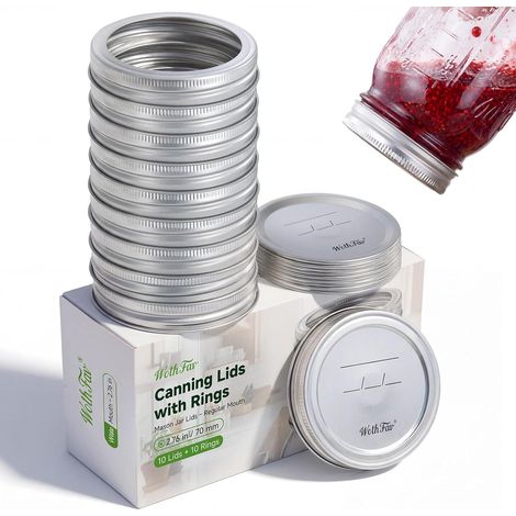 Couvercles Mason Jar Regular Mouth, Couvercles Étanches pour le Stockage et la Conservation des Aliments, Compatibles avec la Plupart des Appareils de Mise Sous Vide Électriques, Lot de 10 (1/5)