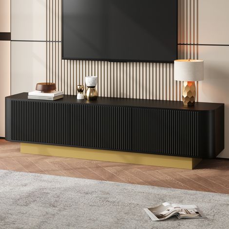 Meuble TV bas 170 cm avec rangement – Console média moderne, design arrondi, gestion des câbles, façade texturée, pour salon 170CM (1/5)