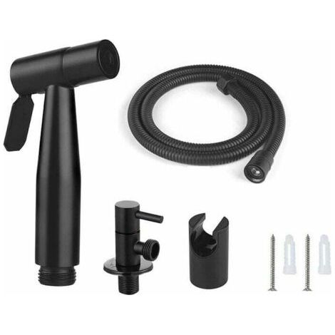 Kit de douchette WC comprenant un tuyau de 1,5 m et un support avec adaptateurs G1/2, couleur noire. (1/4)