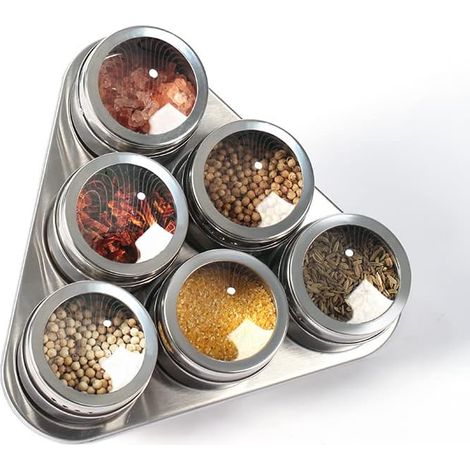 LaBlanc – Set mit 6 runden magnetischen Gewürzdosen aus Edelstahl für die Küche, magnetische Gewürzbox aus Glas, leicht zu reinigen und rostfrei (1/5)