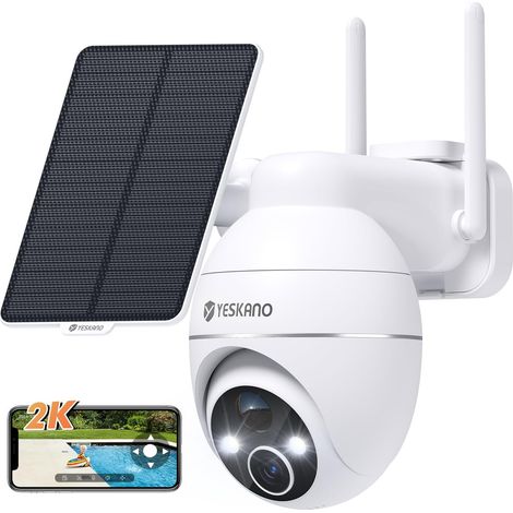 Camera Surveillance WiFi Exterieure Sans Fil Solaire, Caméra Extérieure Solaire 360° PTZ, avec Panneau Déporté 2M, Vision Nocturne Couleur, Détection PIR, Audio 2 Voies, 2,4 GHz, IP66 Blanc (1/5)