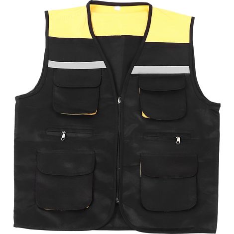 Gilet de travail réfléchissant multipoches, gilet pratique pour ingénieur, idéal pour les chantiers de construction et les opérations mécaniques, noir, taille 3XL