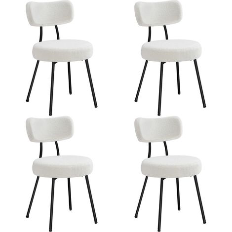 Vasagle – Chaises salle à manger lot de 4 – Tissu peluche – Dossier courbé – Rembourrées – Structure en acier – Blanc crème – Capacité 120 kg (1/5)