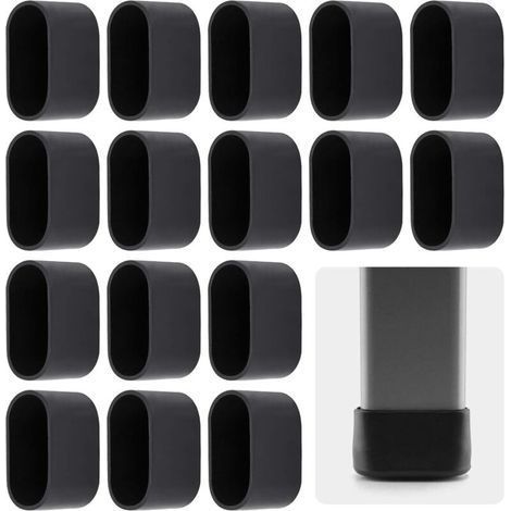 Lot de 16 capuchons ovales pour pieds de chaise - Protection de sol - En plastique - Pour tubes ovales - Pieds de chaise - 40 x 20 mm - Noir (1/5)