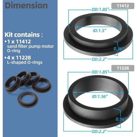 Reparaturset für Sandfilterpumpen – 4 L-förmige O-Ringe 11228 + 1 Dichtung 11412 – Effektive Abdichtung für Intex-Motoren (1/5)