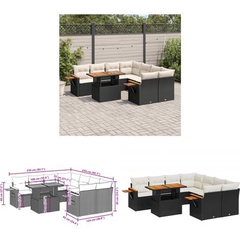 9-tlg. Garten-Sofagarnitur mit Kissen Schwarz Poly Rattan - Gartenmöbel Set - PE-Rattan Möbel - Outdoor Lounge - Gartenlounge - Terrassenmöbel - Home & Living (1/3)