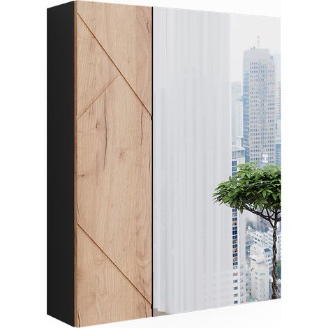Armadietto a specchio da bagno Irma, Antracite/quercia dorata, 60 x 75 cm, Vicco
