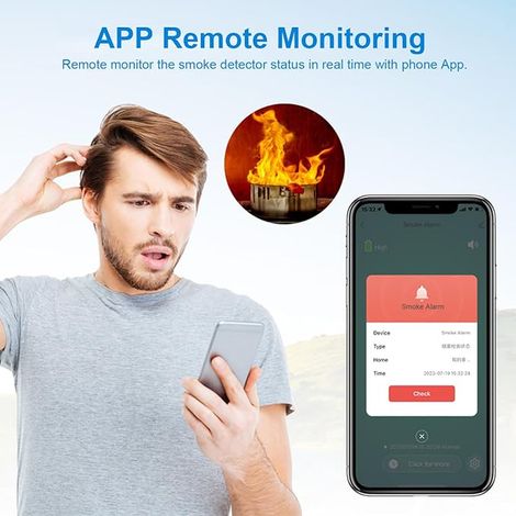 Détecteur de fumée Alarme Incendie capteur photoélectrique Surveillance à Distance Via app Batterie de 10 Ans durée Vie 85 DB (1/2)