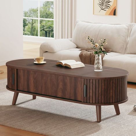 Table basse 120x50x40, relevable jusqu'à 50cm avec rangement dissimulé et 5 surfaces Table basse bois (1/5)