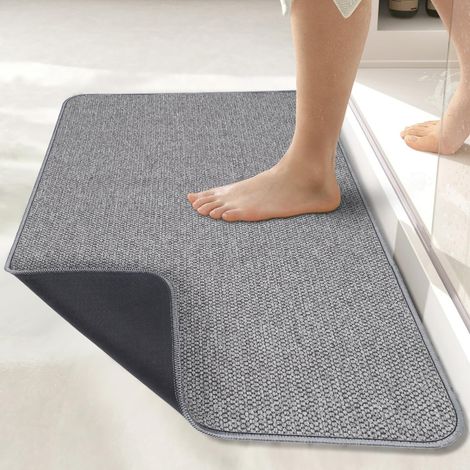 Tapis de bain, tapis de salle de bain ultra-mince, tapis de bain en caoutchouc, gris, 1'5" x 2'3" (17x27 pouces) (1/5)