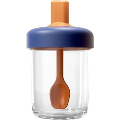 Gobelet portable 400 ml en verre borosilicate, étanche 360°, avec cuillère et poignée en silicone. (1/5)