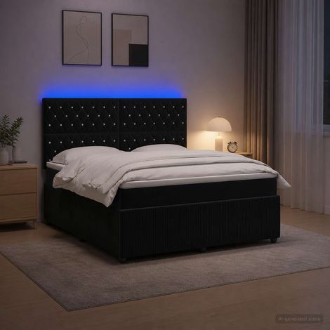 Lit boxspring LED avec matelas Noir 140 x 190 cm Velours (1/5)