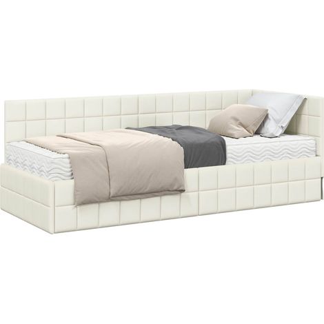Corner Bed Frame with Mattress Manual 2 pcs Cream Velvet vidaXL