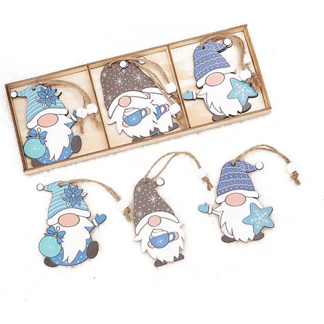 Ensemble de 9 décorations de Noël en bois, ornement en trois panneaux représentant un homme de la forêt, accessoire pour sapin de Noël (bleu) (1/2)