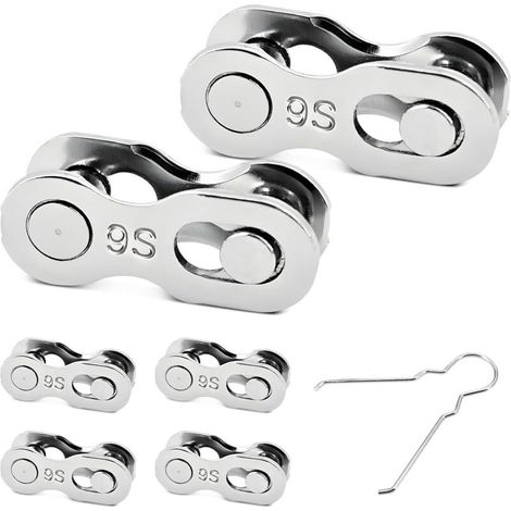 Antivol de chaîne de vélo 9 vitesses - 6 paires de maillons de chaîne de vélo compatibles avec chaîne Shimano 9 vitesses - Fermeture de chaîne - Maillons de chaîne de vélo avec aide au montage pour