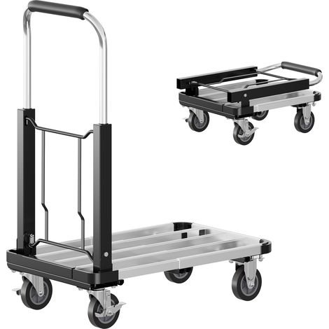 XPOtool Plattformwagen bis 150 kg 715x415 mm, Transportkarre klappbar mit Vollgummireifen, Bremse und Ladefläche ausziehbar, Transportwagen
