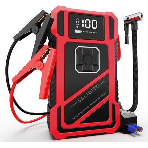 Booster Batterie Voiture Avec Gonfleur, 150 PSI, 3000 A, pompe à air sans fil pour voiture, moto, vélo et ballons, 12V, avec lumière LED (1/5)