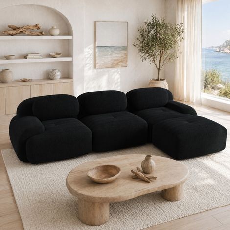 Modulares Ecksofa aus schwarzem Cord, 298 x 178 x 70 cm, ohne Montage HAVRYA (1/5)