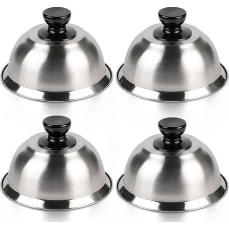 Cloches à hamburger en acier inoxydable de 16 cm (4 pièces) - Chauffer pour faire fondre le fromage, cuire les hamburgers et les steaks, idéal pour les grillades. (1/5)