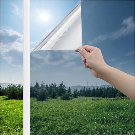 Pellicola per finestre a visione unidirezionale - termoisolante riflettente - protegge la privacy e blocca i raggi UV - adsorbimento elettrostatico - 44,5 x 200 cm - argento (1/5)