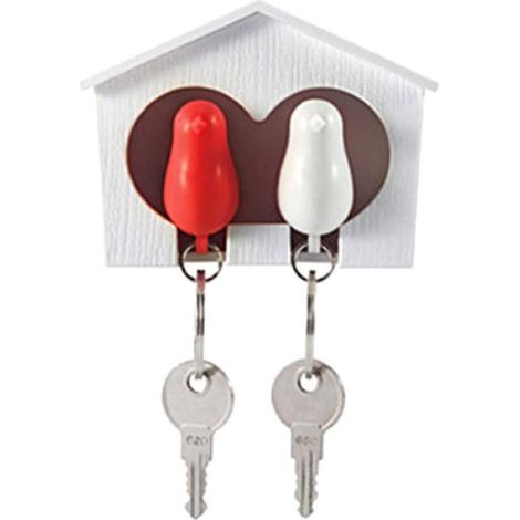 Merryso Lot de 2 porte-clés oiseaux + 1 porte-clés mural en forme de nichoir à moineaux (1/5)
