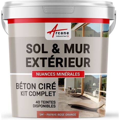 béton ciré, extérieur, pour sol, mur, terrasse, escalier, enduit, décoratif, minéral, en kit - 5 m² (en 2 couches) Papaye Rose Orange - ARCANE INDUSTRIES