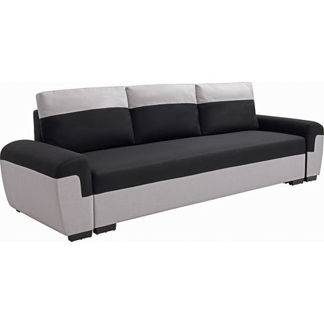 Divano letto 3 posti in Tessuto Nero e Grigio  - GABY II (1/4)