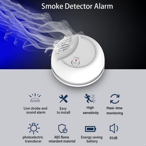 Detector de humo EN14604 alimentado por pilas, con alarma sonora y visual, fácil de instalar y de alta sensibilidad, para sistemas de alarma contra incendios domésticos. (1/2)
